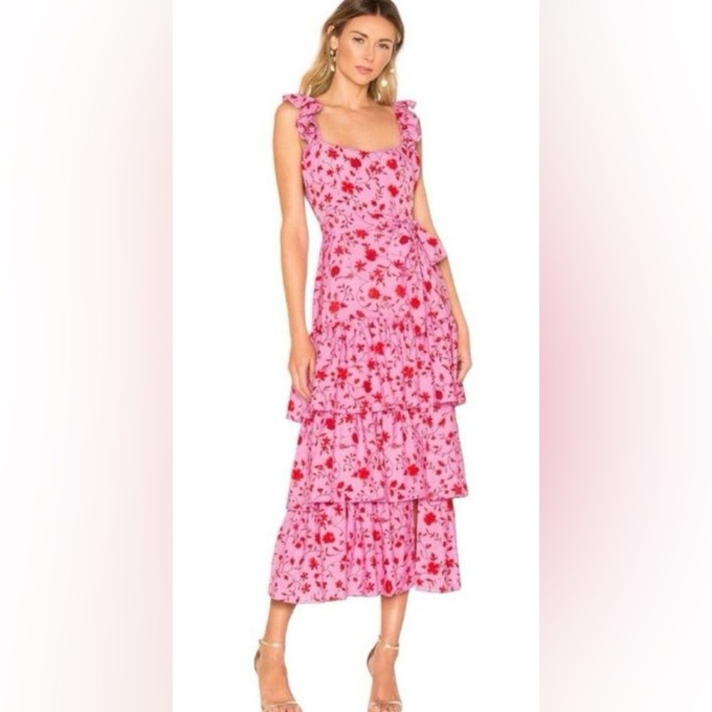 Likely Pink Floral Tiered Midi Dress